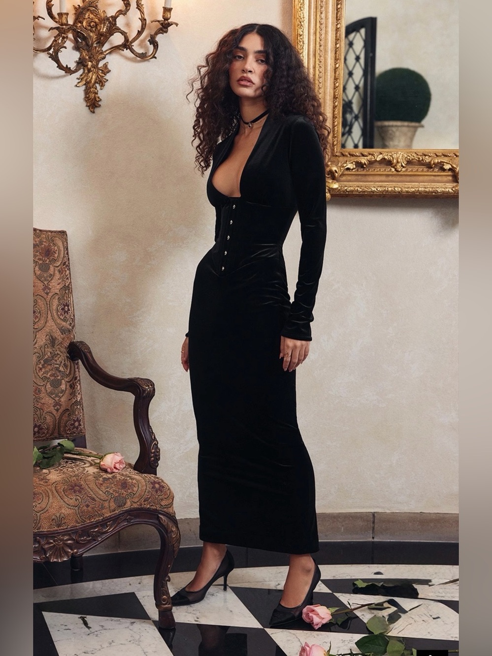 ❤️‍🔥Firm Price❤️‍🔥House of CB ARABELLA BLACK VELVET CORSET DRESS